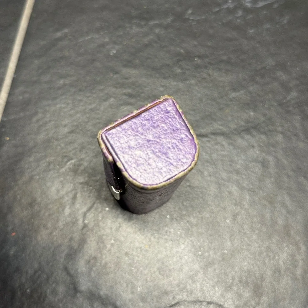 Buxton Vintage Purple Genuine Leather Lipstick Case with Mirror Gold Tone Snap - Picture 8 of 9